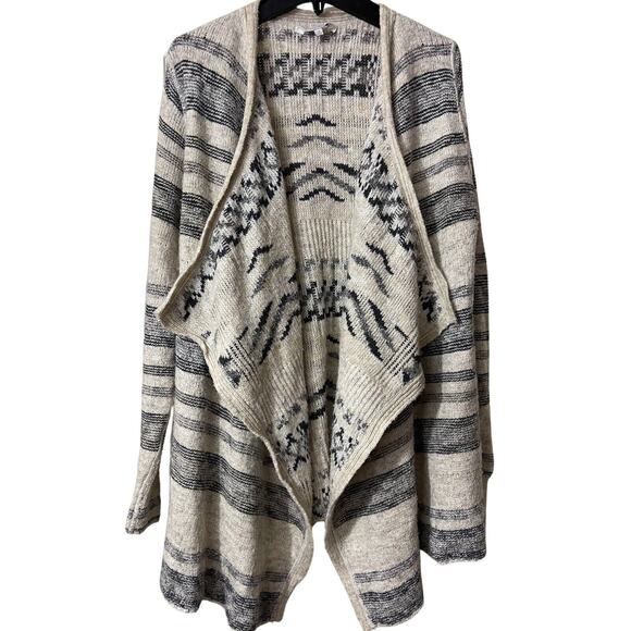Lucky Brand Open Front Cardigan Sweater Medium Boho Aztec Tribal Knit Cream - Picture 11 of 12